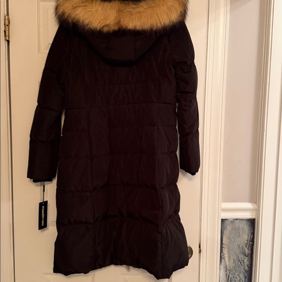 NEW KARL LAGERFELD PARIS WOMEN'S BLACK LONG DOWN JACKET PUFFER COAT HOODED Sz S - Picture 11 of 11